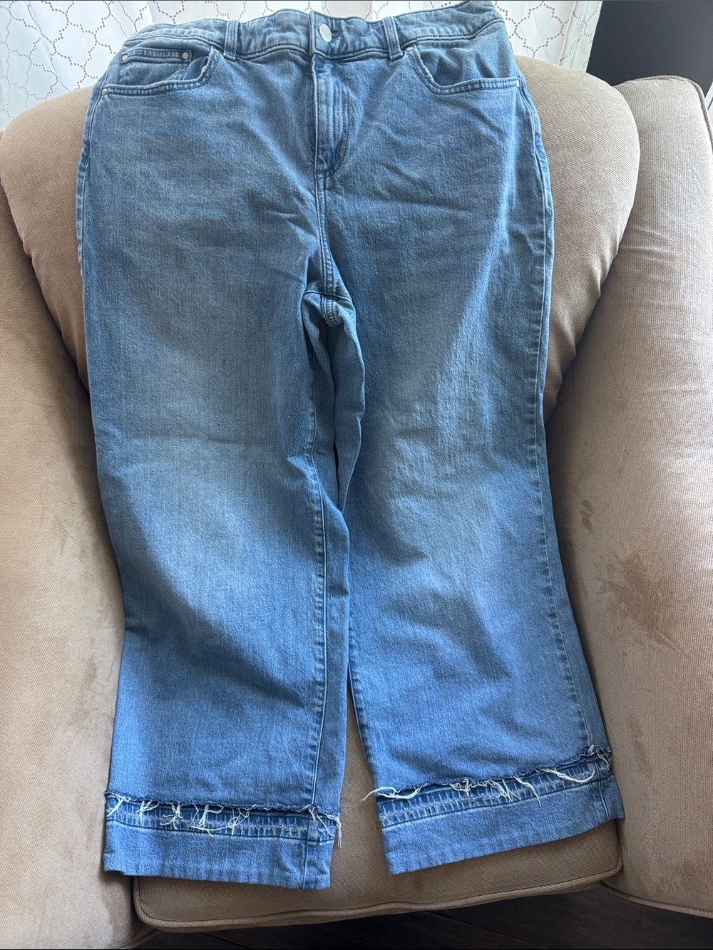Talbots Light Blue Wide-Leg Jeans with Frayed Hem
